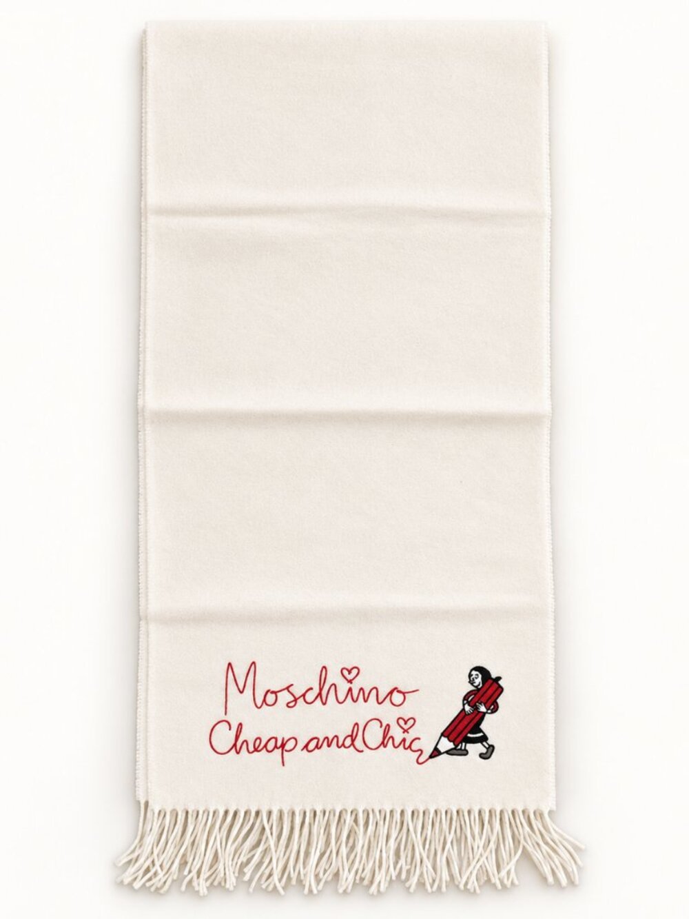 NWT Vintage MOSCHINO Cheap and Chic Ivory Olive Oyl Pencil Merino Wool Scarf